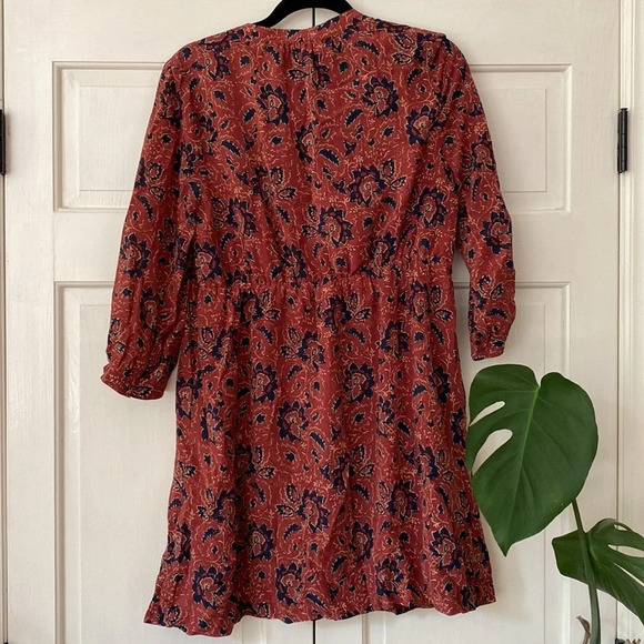 Madewell 100% Silk Lace-Up Dress in Assam Floral Babydoll Dress Fall Print Rust - Picture 11 of 11